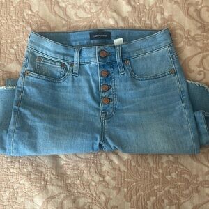 J Crew - 9" High-Rise Toothpick Button Fly Jean - Frayed Hem Size 25